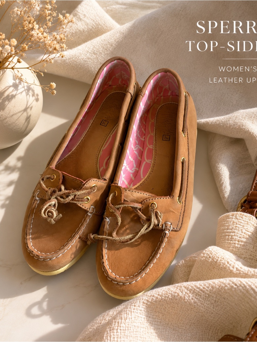 Sperry Women’s Brown Leather Boat Loafers with Pink Liner